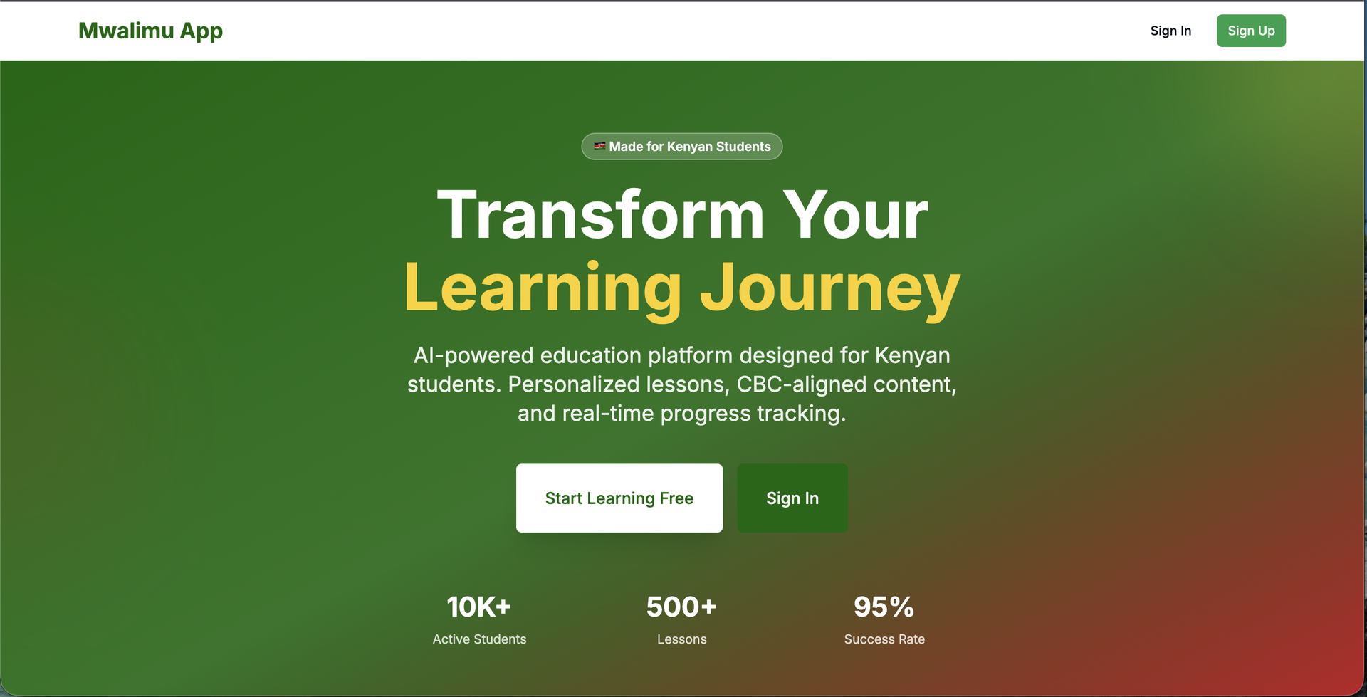 Mwalimu AI-powered educational platform interface showing personalized learning dashboard for Kenyan students